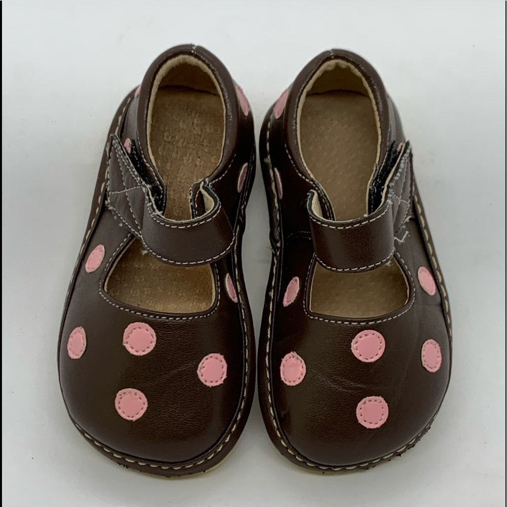 Puddle Jumper Brown Pink Dots Mary Janes sz 3